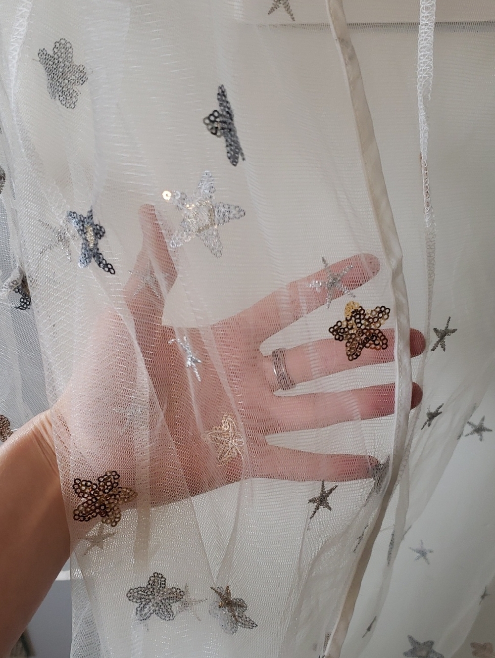 iHeartRaves Sheer Maxi Shawl with Silver & Gold Star Sequins - OS - Picture 3 of 4